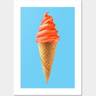 Orange Sherbet Soft Serve Ice Cream Cone Posters and Art